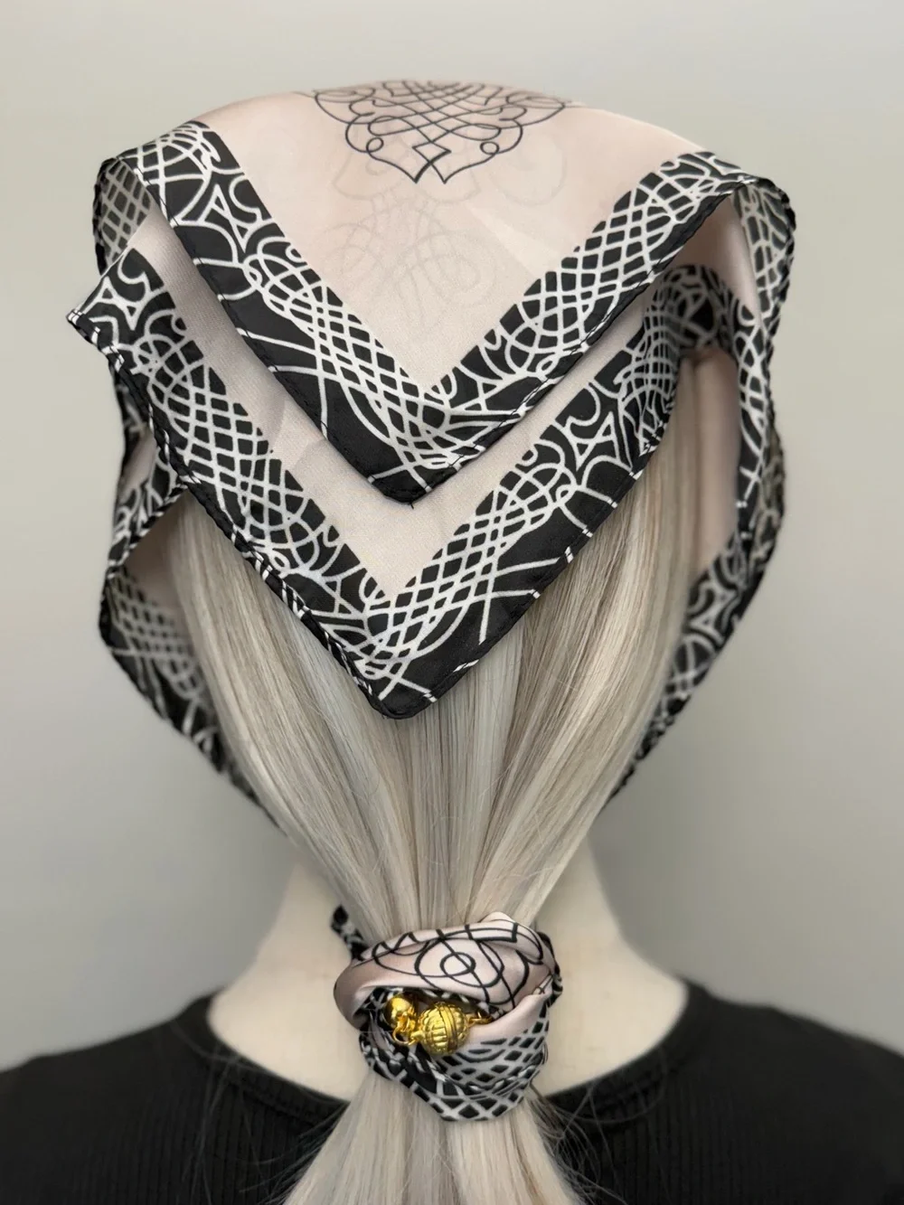 Luxury Satin Scarf with Magnetic Clasp, Floral & Abstract Print Silk Feel